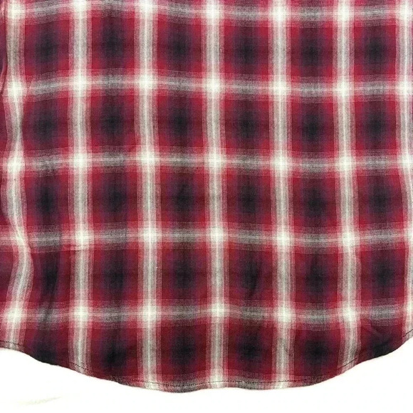 Sanctuary Maroon/White Plaid 100% Rayon Rolled Sleeves Snap Down Shirt Size M - Picture 9 of 16
